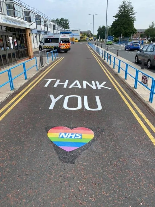 Thank you NHS rainbow heart road marking