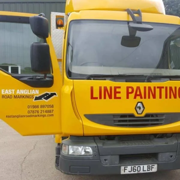 East Anglian Road Markings yellow line painting truck
